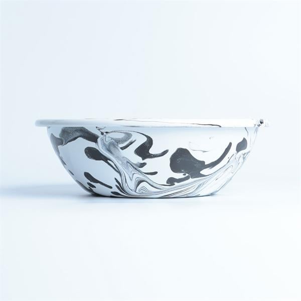 Emayra Emaye Salata Kasesi 20 Cm | Ebruli Desen Siyah Beyaz