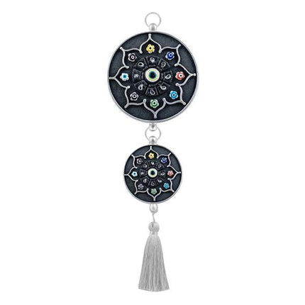 Emayra İkili Nazar Boncuklu Duvar Süsü Siyah Gümüş | Yıldız Motifli