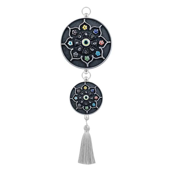 Emayra İkili Nazar Boncuklu Duvar Süsü Siyah Gümüş | Yıldız Motifli