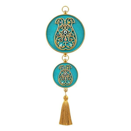 Emayra İkili Nazar Boncuklu Duvar Süsü Yeşil | Kaftan Motifli