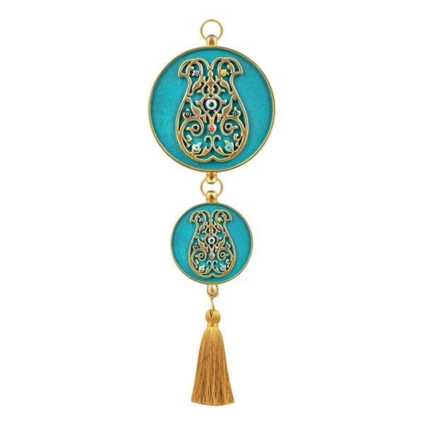 Emayra İkili Nazar Boncuklu Duvar Süsü Yeşil | Kaftan Motifli