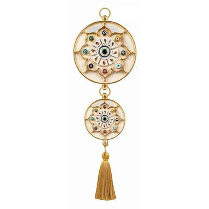 Emayra İkili Nazar Boncuklu Duvar Süsü Krem Altın | Yıldız Motifli