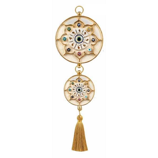 Emayra İkili Nazar Boncuklu Duvar Süsü Krem Altın | Yıldız Motifli