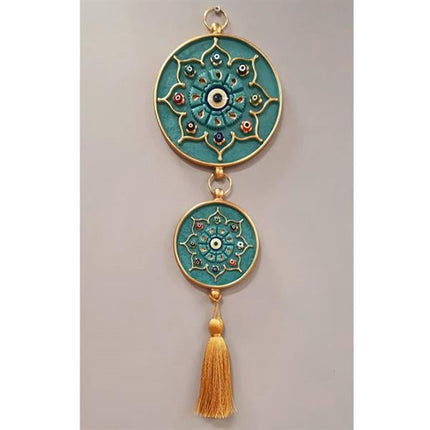 Emayra İkili Nazar Boncuklu Duvar Süsü Turkuaz | Yıldız Motifli