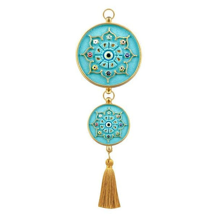 Emayra İkili Nazar Boncuklu Duvar Süsü Açık Turkuaz | Yıldız Motifli