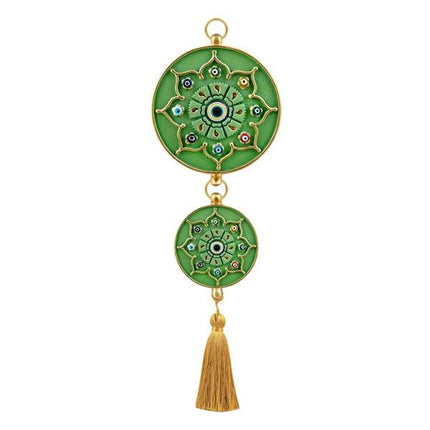 Emayra İkili Nazar Boncuklu Duvar Süsü Yeşil | Yıldız Motifli