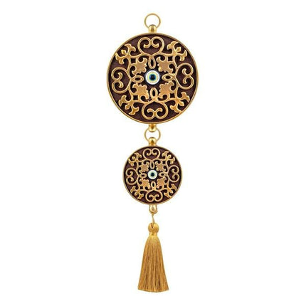 Emayra İkili Nazar Boncuklu Duvar Süsü Kahve | Çiçek Desenli