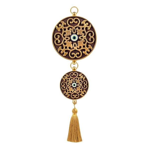 Emayra İkili Nazar Boncuklu Duvar Süsü Kahve | Çiçek Desenli