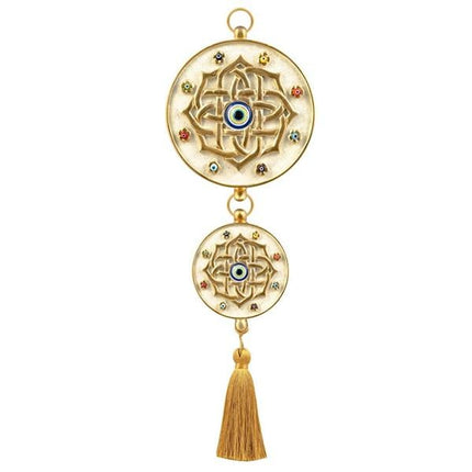 Emayra İkili Nazar Boncuklu Duvar Süsü Krem Altın | Mandala Desenli