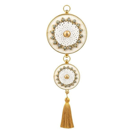 Emayra İkili Nazar Boncuklu Duvar Süsü Krem Altın | Geleneksel Desenli