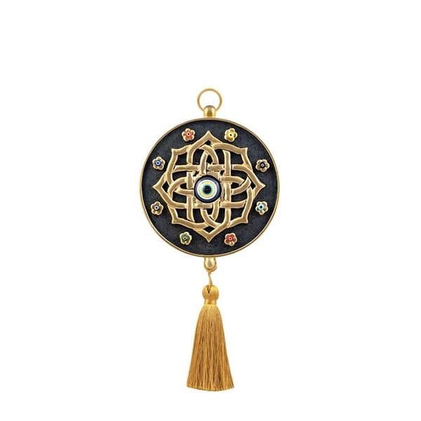 Emayra Tekli Nazar Boncuklu Duvar Süsü Kahve Altın | Mandala Desenli