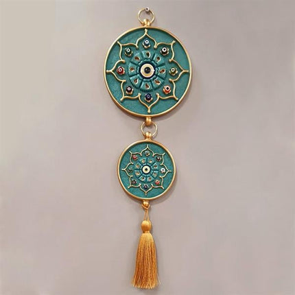 Emayra İkili Nazar Boncuklu Duvar Süsü Turkuaz | Yıldız Motifli