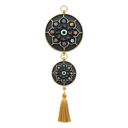 Emayra İkili Nazar Boncuklu Duvar Süsü Kahve Altın | Yıldız Motifli