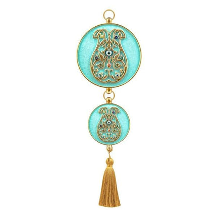 Emayra İkili Nazar Boncuklu Duvar Süsü Nil Yeşili | Kaftan Motifli