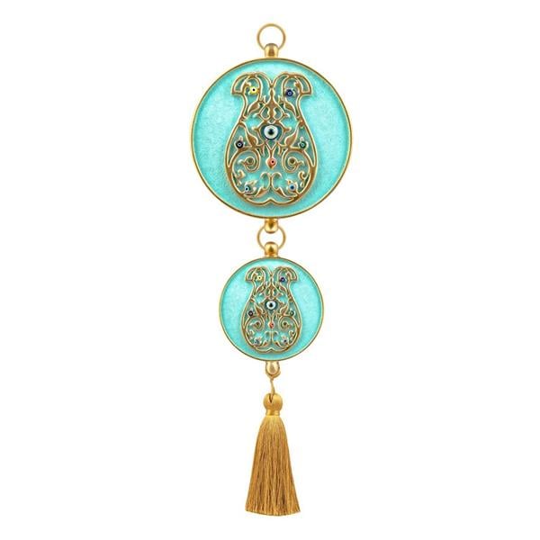 Emayra İkili Nazar Boncuklu Duvar Süsü Nil Yeşili | Kaftan Motifli