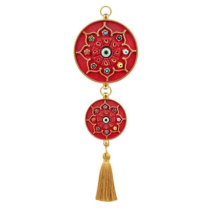 Emayra İkili Nazar Boncuklu Duvar Süsü Kırmızı | Yıldız Motifli