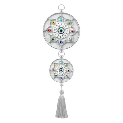 Emayra İkili Nazar Boncuklu Duvar Süsü Beyaz Gümüş | Yıldız Motifli