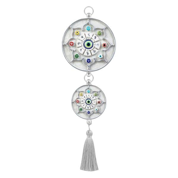 Emayra İkili Nazar Boncuklu Duvar Süsü Beyaz Gümüş | Yıldız Motifli