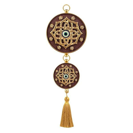 Emayra İkili Nazar Boncuklu Duvar Süsü Kahve Altın | Mandala Desenli