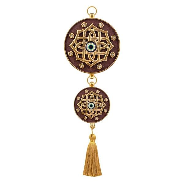 Emayra İkili Nazar Boncuklu Duvar Süsü Kahve Altın | Mandala Desenli