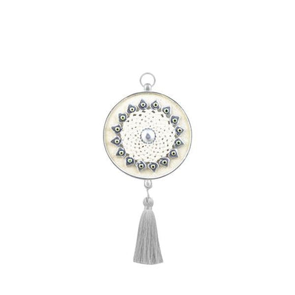 Emayra Tekli Nazar Boncuklu Duvar Süsü Krem Gümüş | Geleneksel Desenli