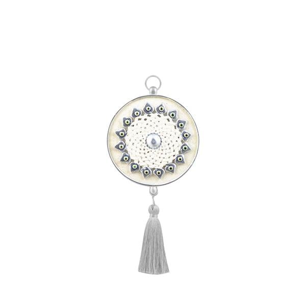 Emayra Tekli Nazar Boncuklu Duvar Süsü Krem Gümüş | Geleneksel Desenli