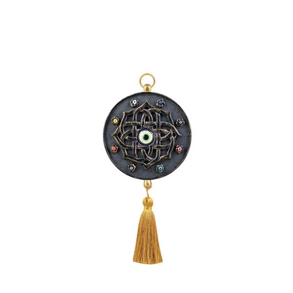 Emayra Tekli Nazar Boncuklu Duvar Süsü Füme Altın | Mandala Desenli