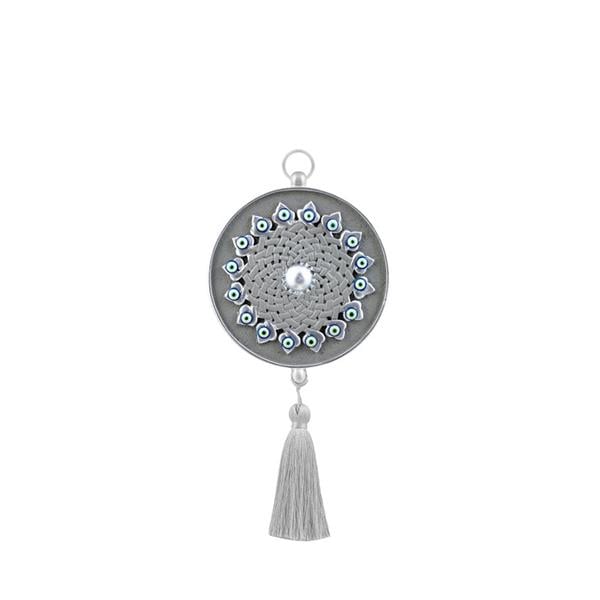 Emayra Tekli Nazar Boncuklu Duvar Süsü Gümüş | Geleneksel Desenli