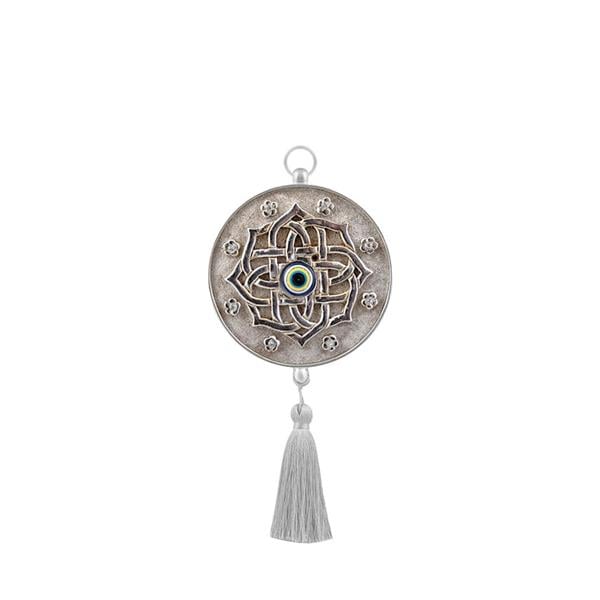 Emayra Tekli Nazar Boncuklu Duvar Süsü Gümüş | Mandala Desenli
