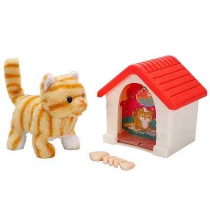 Cute Plush Cat with Sound and Animated Kennel