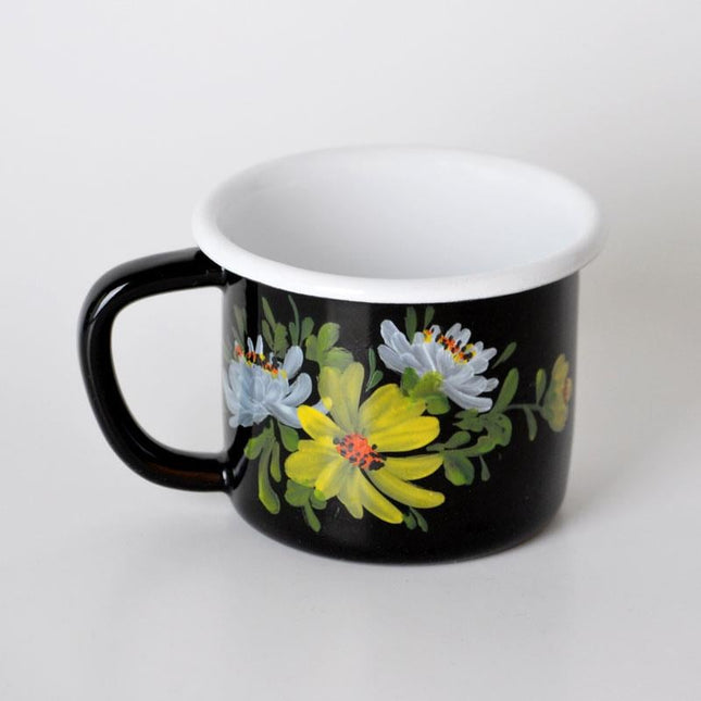 Emayra Enamel Mug 350 ml Hand Painted | Black and Yellow Floral