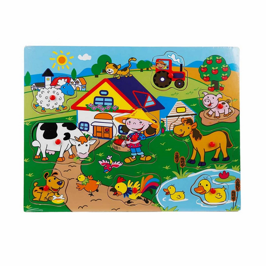 Wooden Thumbtack Farm Puzzle 9 Pieces