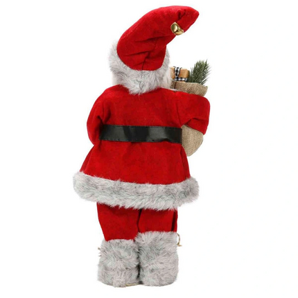 Gri Kürklü Noel Baba Dekoratif Biblo 41 cm