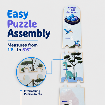 Personalized Dinosaur Growth Chart for Kids – Wooden Height Measurement Ruler