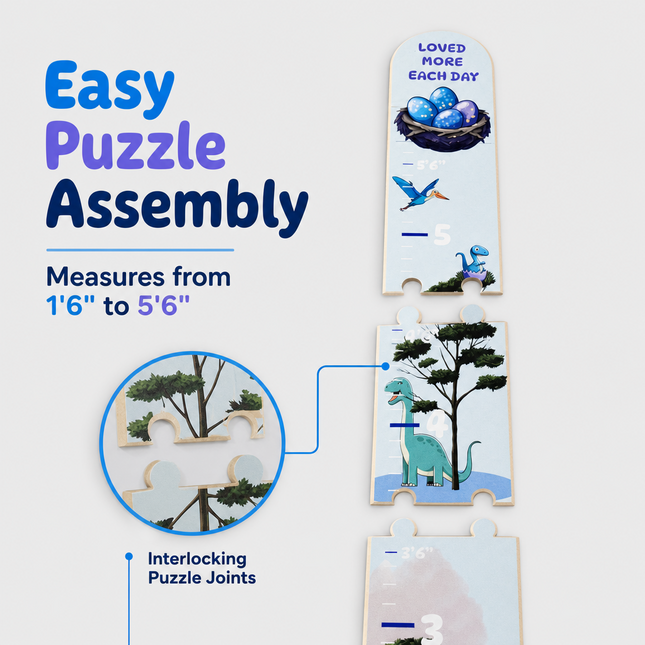 Personalized Dinosaur Growth Chart for Kids – Wooden Height Measurement Ruler
