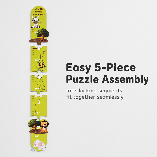Jungle Friends Wooden Growth Chart for Kids – 5-Piece Height Measuring Ruler