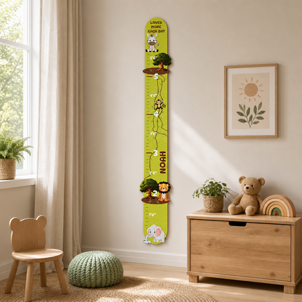 Personalized Jungle Friends Growth Chart for Kids – Wooden Height Measuring Ruler