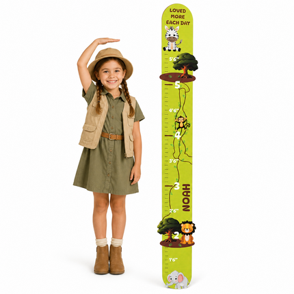 Personalized Jungle Friends Growth Chart for Kids – Wooden Height Measuring Ruler