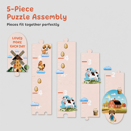 Little Farm Wooden Growth Chart for Kids – 5-Piece Height Measuring Ruler