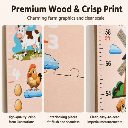 Little Farm Wooden Growth Chart for Kids – 5-Piece Height Measuring Ruler