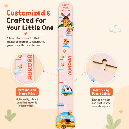 Personalized Little Farm Growth Chart for Kids – Wooden Height Measuring Ruler