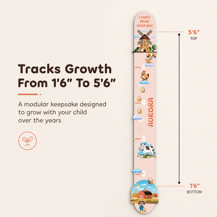 Personalized Little Farm Growth Chart for Kids – Wooden Height Measuring Ruler