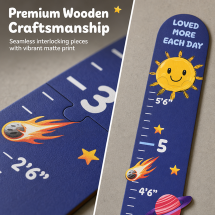 Space Adventure Wooden Growth Chart for Kids – Height Measuring Ruler
