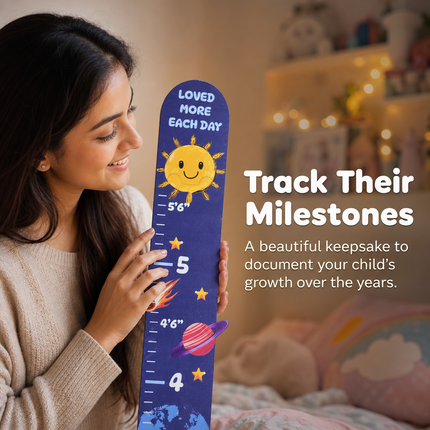 Space Adventure Wooden Growth Chart for Kids – Height Measuring Ruler