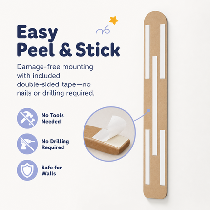 Space Adventure Wooden Growth Chart for Kids – Height Measuring Ruler