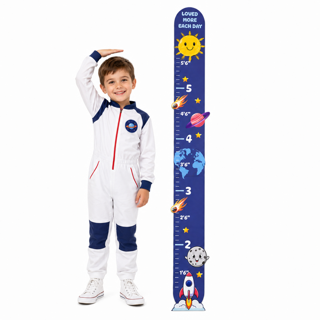 Space Adventure Wooden Growth Chart for Kids – Height Measuring Ruler