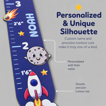 Personalized Space Adventure Growth Chart for Kids – Wooden Height Measuring Ruler