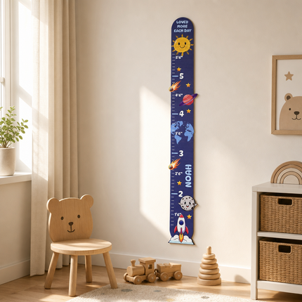 Personalized Space Adventure Growth Chart for Kids – Wooden Height Measuring Ruler