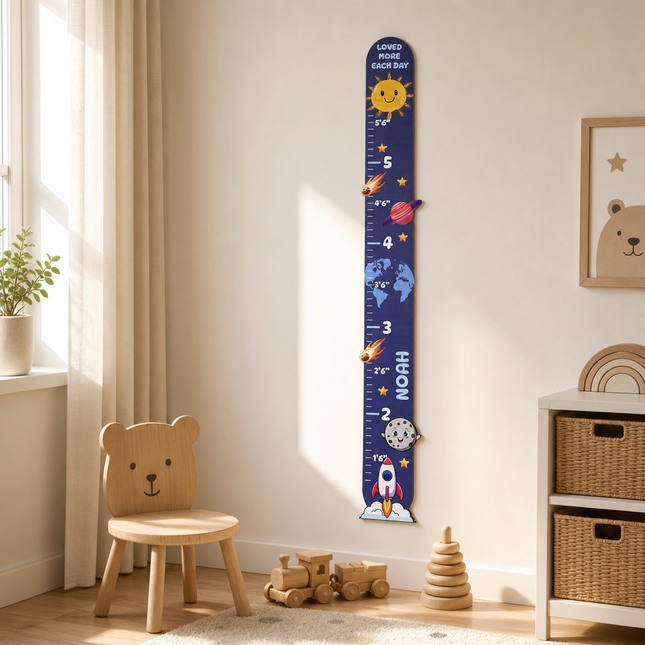 Personalized Space Adventure Growth Chart for Kids – Wooden Height Measuring Ruler