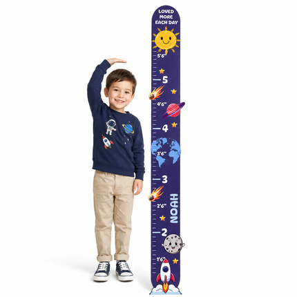 Personalized Space Adventure Growth Chart for Kids – Wooden Height Measuring Ruler